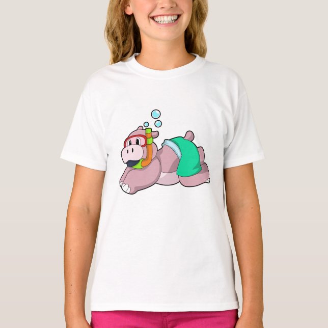 Hippo vid Dyving med Snorkel T Shirt (Framsida)