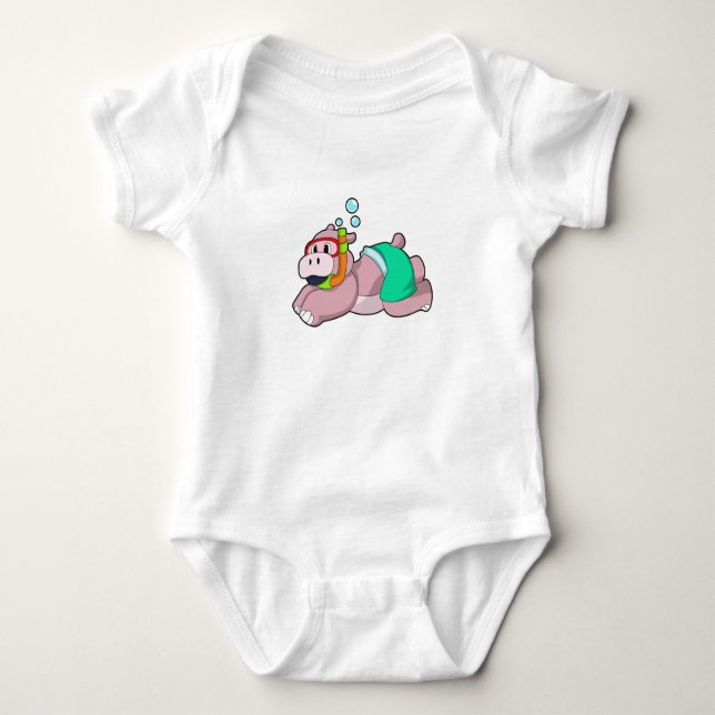 Hippo vid Dyving med Snorkel T Shirt (Framsida)
