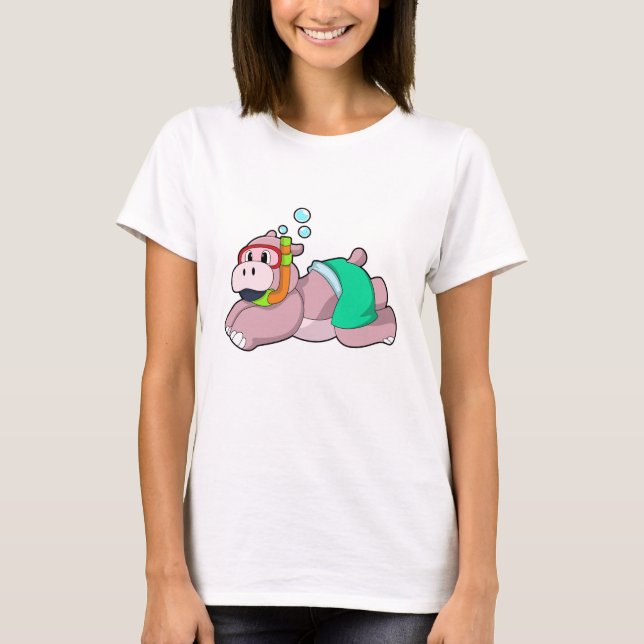 Hippo vid Dyving med Snorkel T Shirt (Framsida)
