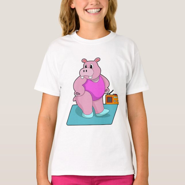 Hippo vid Fitness med Radio.PNG T Shirt (Framsida)