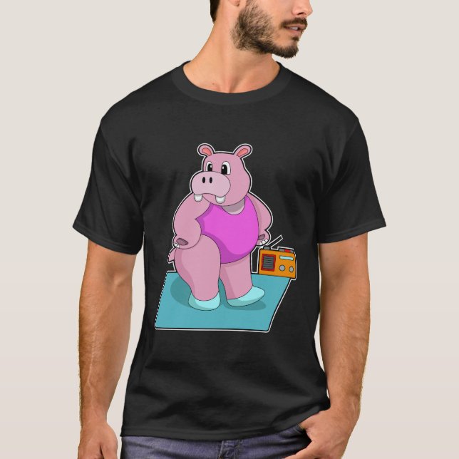 Hippo vid Fitness med Radio.PNG T Shirt (Framsida)