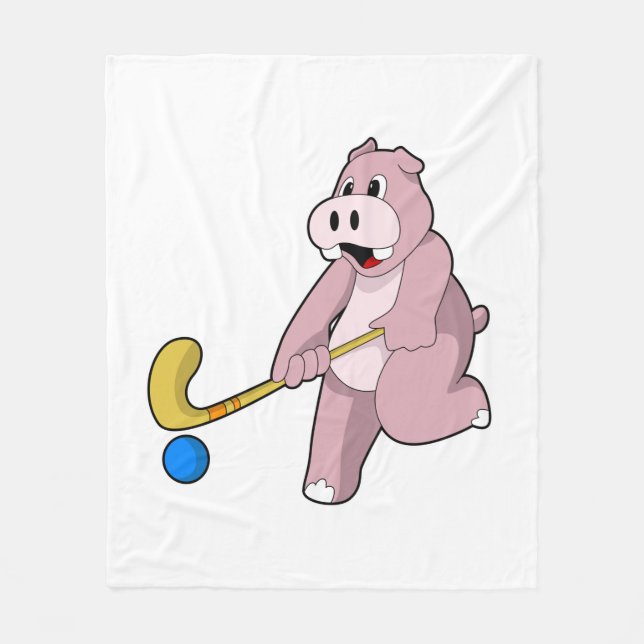 Hippo vid Hockey med Hockey fladdermus Fleecefilt (Framsidan)