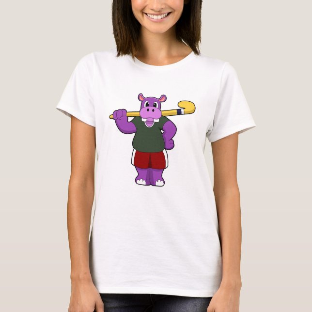 Hippo vid Hockey med Hockey fladdermus T Shirt (Framsida)