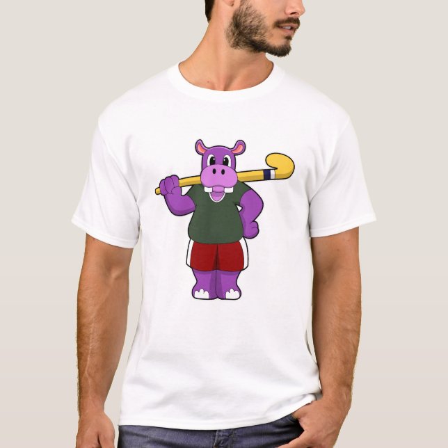 Hippo vid Hockey med Hockey fladdermus T Shirt (Framsida)