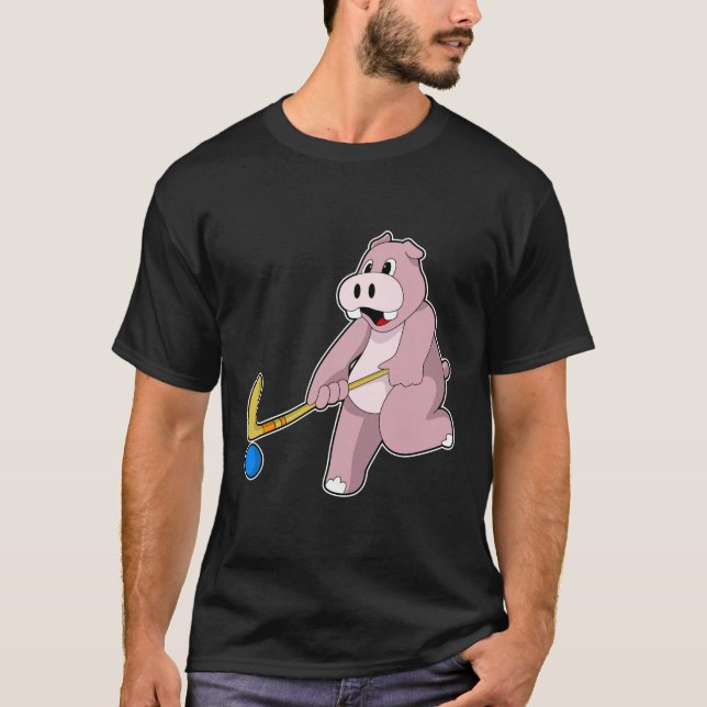Hippo vid Hockey med Hockey fladdermus T Shirt (Framsida)