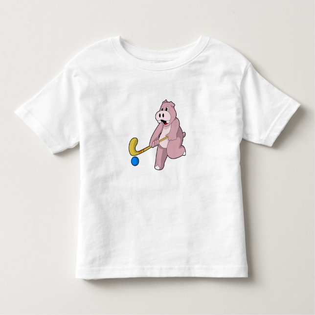 Hippo vid Hockey med Hockey fladdermus T Shirt (Framsida)