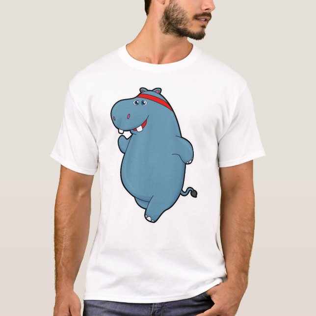 Hippo vid körning med huvudband t shirt (Framsida)