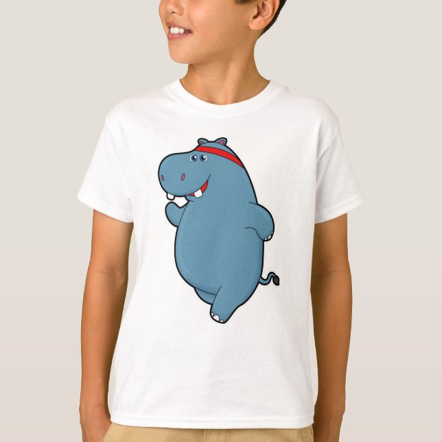Hippo vid körning med huvudband t shirt (Framsida)