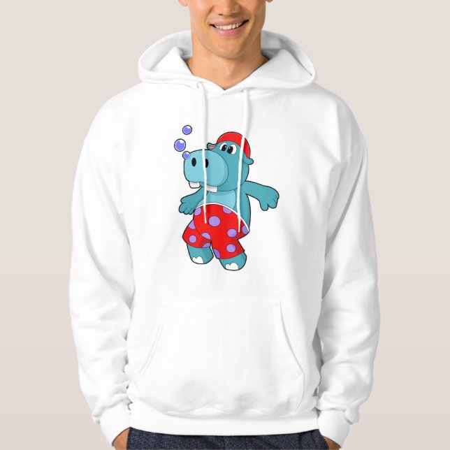 Hippo vid Swimming med Swimming trunks Hoodie (Framsida)