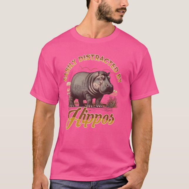 Hippo Vild Animal Zoology Easily Distrated T Shirt (Framsida)