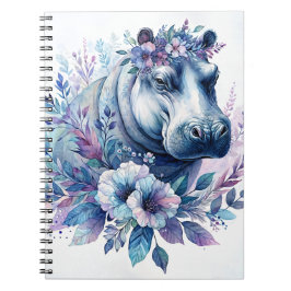 Hippo Watercolor Blommigt Art Anteckningsbok
