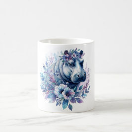 Hippo Watercolor Blommigt Art Kaffemugg