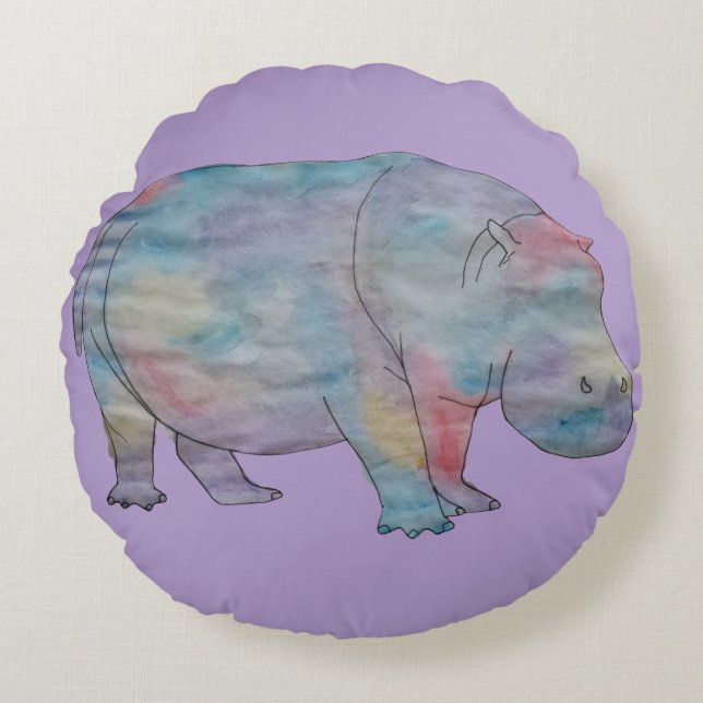 Hippo watercolour rund kudde (Framsidan)