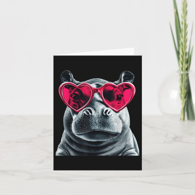 Hippo Wearing Gles Heart Valentines day Hippopotam Kort (Framsida)