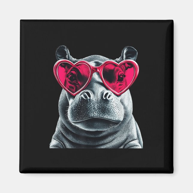 Hippo Wearing Gles Heart Valentines day Hippopotam Magnet (Framsidan)