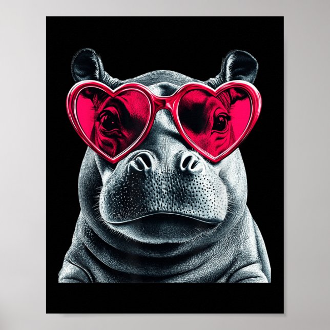 Hippo Wearing Gles Heart Valentines day Hippopotam Poster (Framsidan)