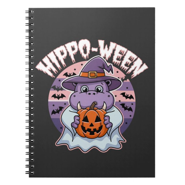 Hippo-ween Spooky Halloween Moo Deng Hippo Ghost Anteckningsbok (Framsidan)