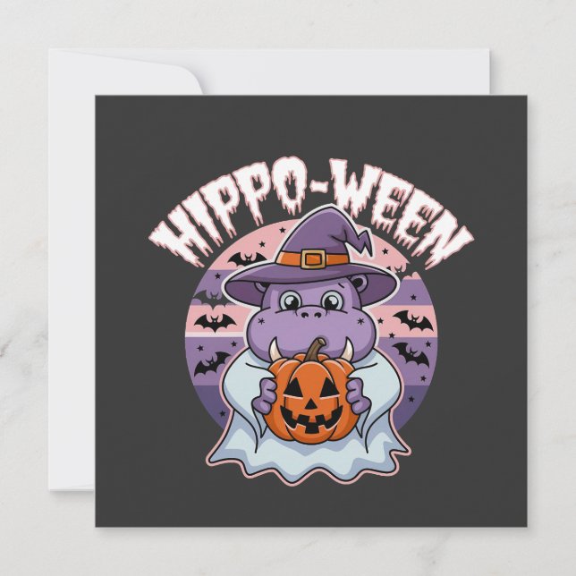 Hippo-ween Spooky Halloween Moo Deng Hippo Ghost Kort (Framsida)