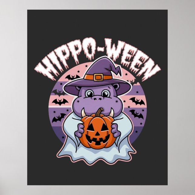 Hippo-ween Spooky Halloween Moo Deng Hippo Ghost Poster (Framsidan)