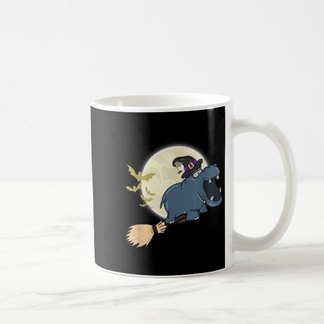 Hippo Witch Hat Riding Broom Stick Zoo Animal Kärl Kaffemugg (Höger)