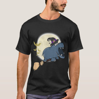 Hippo Witch Hat Riding Broom Stick Zoo Animal Kärl T Shirt