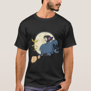 Hippo Witch Riding Broom Funny Halloween Animal T Shirt