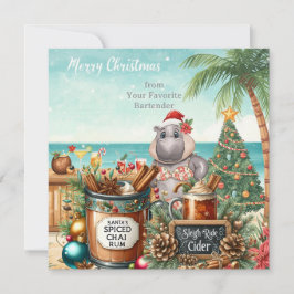Hippo with Christmas Cocktail Party Greeting Card  Julkort