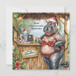Hippo with Christmas Cocktail Party Greeting Card  Julkort