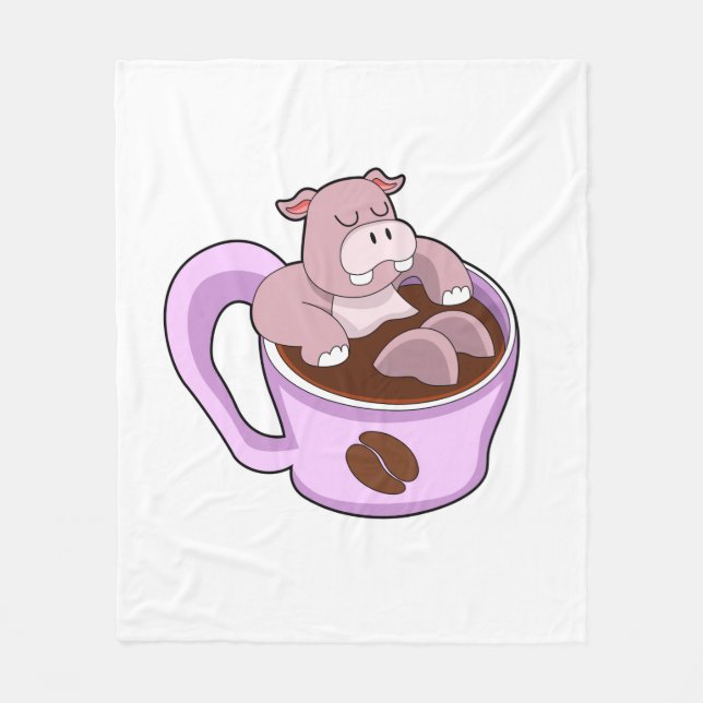 Hippo with Cup of Coffee Fleecefilt (Framsidan)