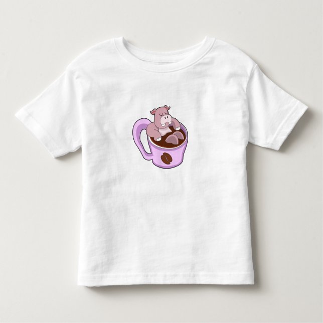 Hippo with Cup of Coffee T Shirt (Framsida)