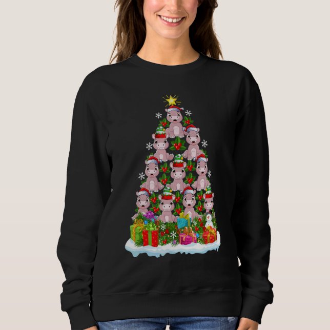 Hippo  Xmas Holiday  Hippopotamus Christmas Tree T Shirt (Framsida)