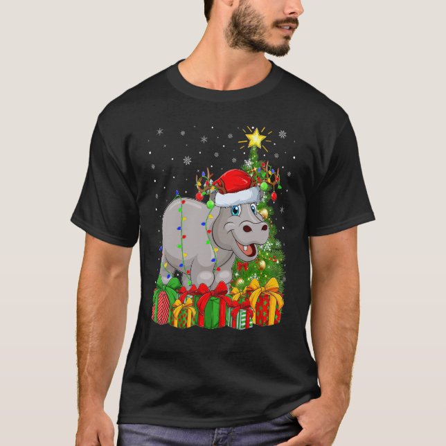 Hippo   Xmas Holiday Santa Hippopotamus Christmas  T Shirt (Framsida)