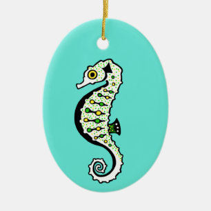 Hippocampus - Cute SEAHORSEl - Oceanen-grönten Julgransprydnad Keramik