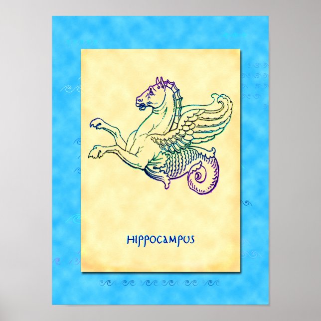 Hippocampus Grekiska Sea Horse Vintage Art Poster (Framsidan)