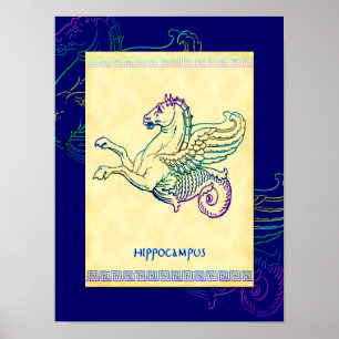 Hippocampus Grekiska Sea Horse Vintage Art Poster
