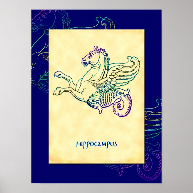 Hippocampus Grekiska Sea Horse Vintage Art Poster (Framsidan)