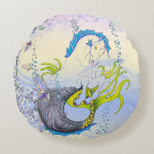 Hippocampus (skalle) (blått/lila/beige) rund kudde