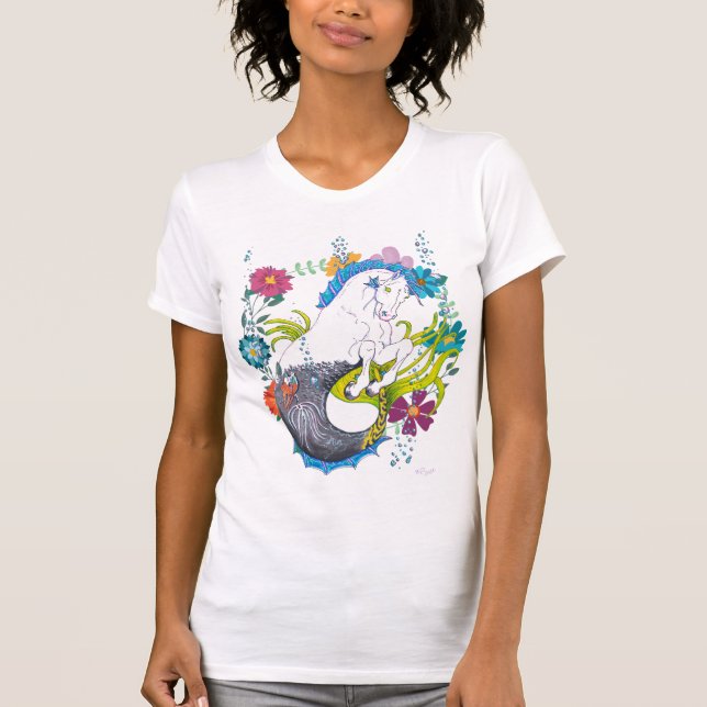 Hippocampus (skalle) med blomning t shirt (Framsida)