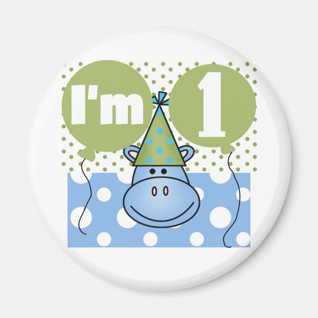 Hippopotamus 1:a födelsedag Tshirts och gåvor Magnet (Framsidan)