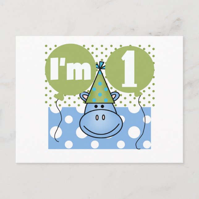 Hippopotamus 1:a födelsedag Tshirts och gåvor Vykort (Framsida)