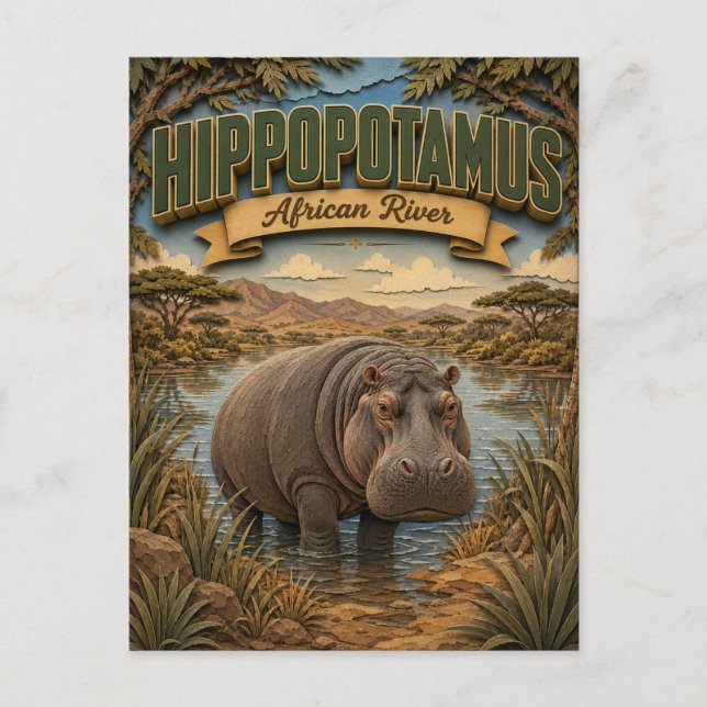 Hippopotamus African River POPCUT Vykort (Framsida)
