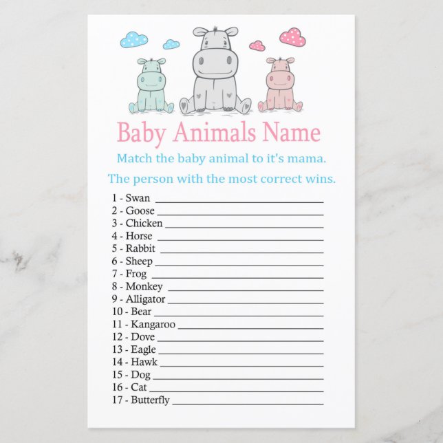 Hippopotamus Baby djur Namn (Framsida)