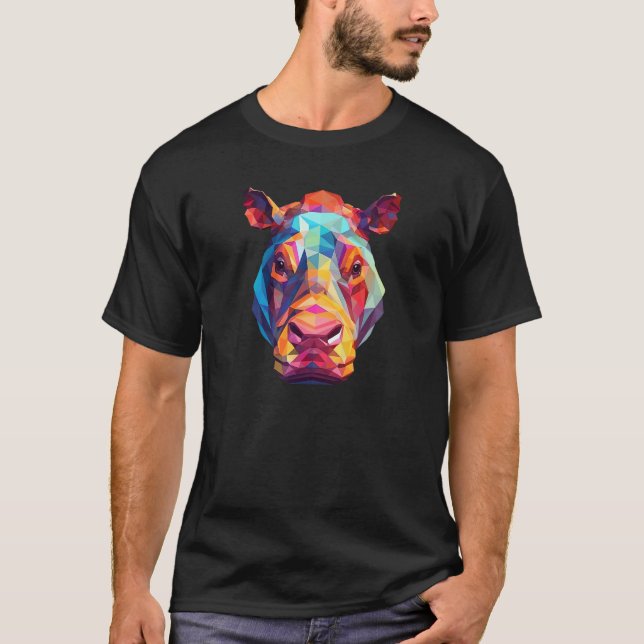 Hippopotamus Cute Hippo Geometric Zoo Animal 1 T Shirt (Framsida)