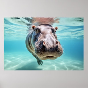 Hippopotamus Djurens Roligt Natur som uppträder Poster