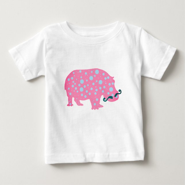 Hippopotamus Dots Moustacehs Baby Romper, White T-shirt (Framsida)