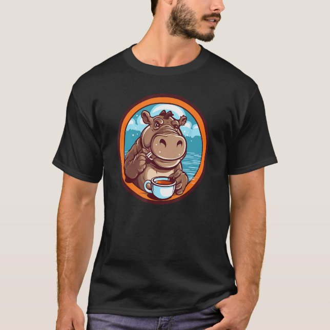 Hippopotamus Drinking Coffee Cute Hippo Wildlife 1 T Shirt (Framsida)