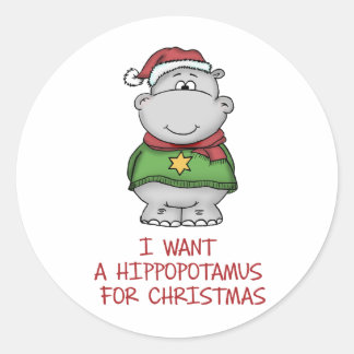 Hippopotamus för jul - Utkastet Hippo-design Runt Klistermärke