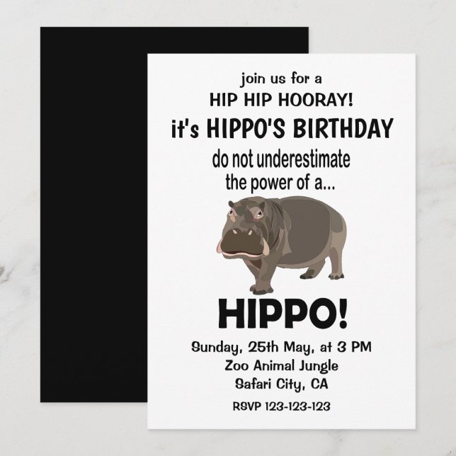 Hippopotamus Funny Cute Hippo Birthday Inbjudningar (Fram/baksida)