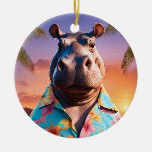 Hippopotamus Helgdag Julgransprydnad Keramik