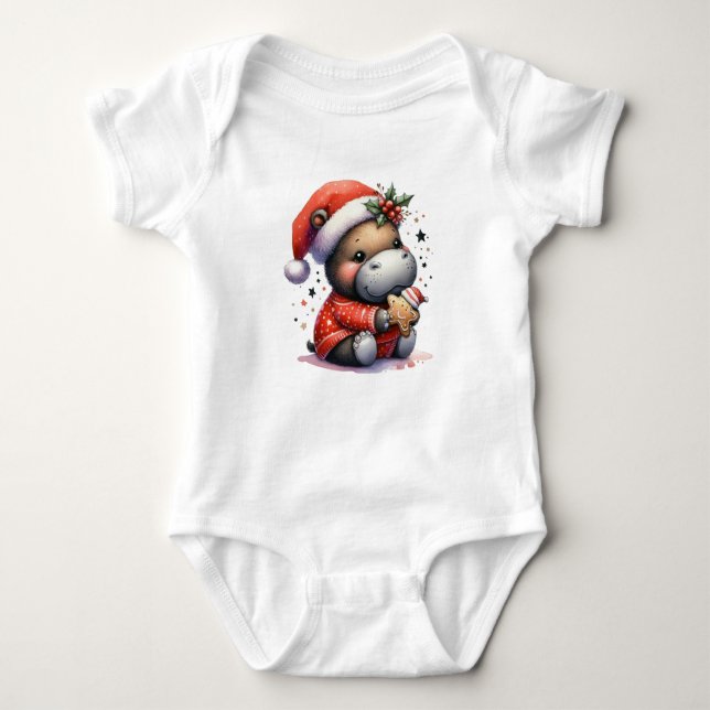 Hippopotamus jul-Baby-jul T Shirt (Framsida)